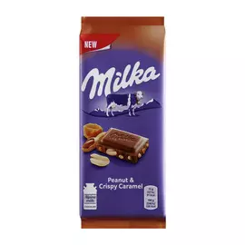 Шоколад Milka молочный с арахисом, кусочками хрустящей карамели, рисовыми шариками и кукурузными хлопьями 90 г