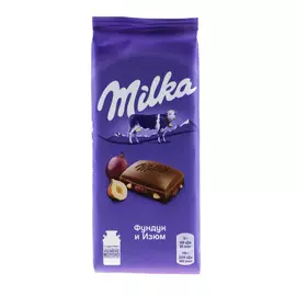 Шоколад Milka молочный с фундуком и изюмом 90 г