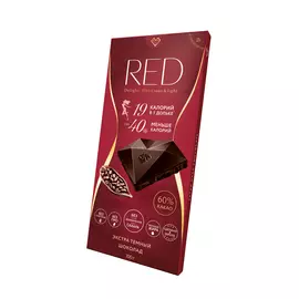 Шоколад RED Экстра темный, 60% какао, без сахара, на 40% меньше калорий, 100 г