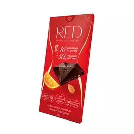 Шоколад RED темный с апельсином и миндалем, без сахара, на 50% меньше калорий, 100 г