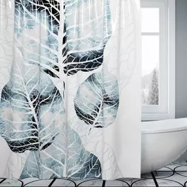 Шторка для ванной Wasserkraft Glan белая с голубым и черным 180х200 см