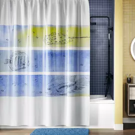 Шторка для ванной Wasserkraft Inn белая с синим и желтым 180х200 см