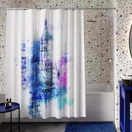 Шторка для ванной Wasserkraft Lossa белая с синим и фиолетовым 180х200 см (SC-81103)