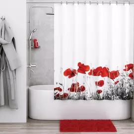 Шторка для ванной Wasserkraft Main белая с красным и черным 180х200 см