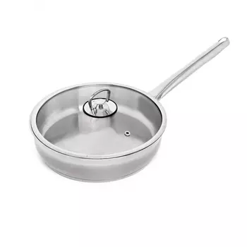 Сковорода из нержавеющей стали Катюша пром София со стеклянной крышкой 18 см