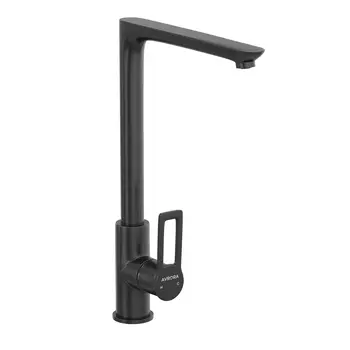 Смеситель для кухни Avrora Elite с высоким поворотным изливом в матовом черном цвете