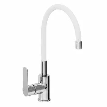 Смеситель для кухни Kitchen с высоким гибким изливом белый