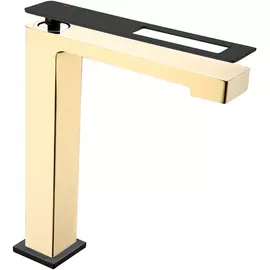 Смеситель для умывальника Boheme Q золотой с чёрным 5,5х22,5х26,8 см