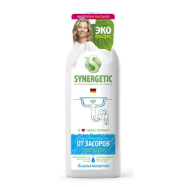 Средство от засоров труб Synergetic концентрированное, с дезинфицирующим эффектом, без запаха, 1 л