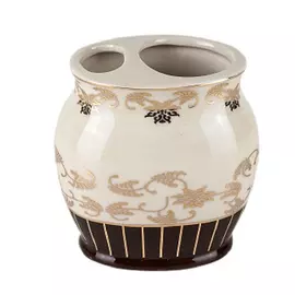 Стакан для ванных принадлежностей Primanova Julin бежевый с золотым и коричневым 11х8х10 см