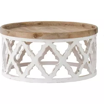 Стол кофейный Glasar белый с коричневым 81х81х40 см