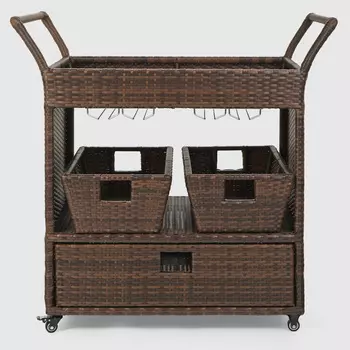 Стол-тележка Yuhang из искусственного ротанга коричневый 100х57х100 см