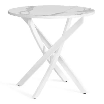 Стол ТС светлый мрамор с белыми ножками 80х80х75 см