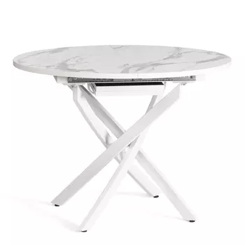 Стол ТС светлый мрамор с белыми ножками 100х100+30х75 см