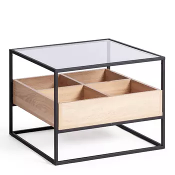 Стол журнальный ТС Eclipse с ящиками дуб сонома и черные ножки 60х60х46 см