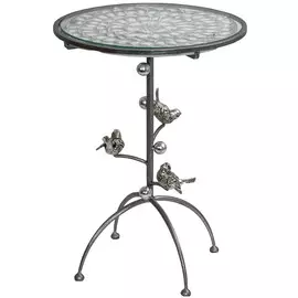 Столик декоративный Bogacho Терра (птички), Айс(БЛ), цв. к. Античное серебро(АСр)