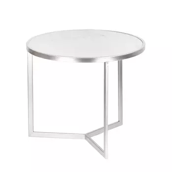 Столик Glasar с белым мрамором 50х50х41 см серебро
