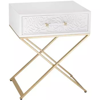 Столик Glasar с ящиком белый 50х40х60 см