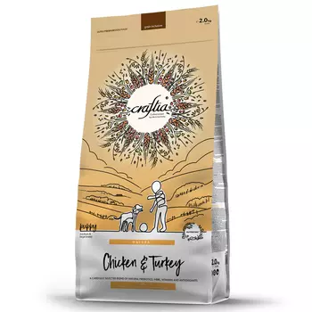Сухой корм Craftia NATURA для щенков средних и крупных пород из курицы и индейки 2 кг