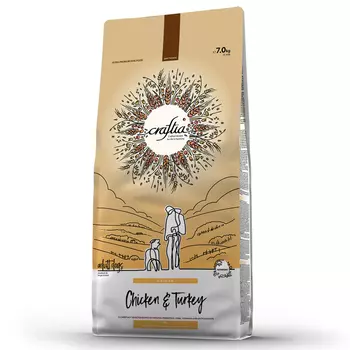 Сухой корм Craftia natura для взрослых собак средних и крупных пород из курицы и индейки 7 кг