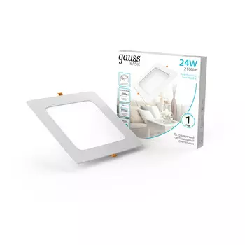 Светильник Gauss Basic Downlight квадрат 24W 2100lm 4000K 170-260V IP20 225X26 монтаж белый LED 1/40