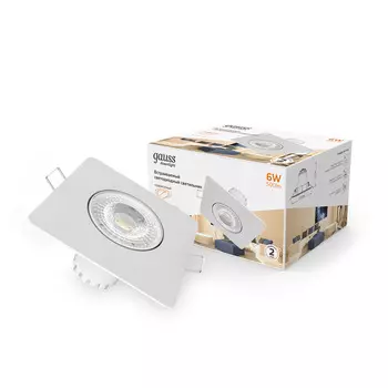 Светильник Gauss Квадрат. Белый, 6W,90х90х56, 65мм 500 Lm LED 2700K 1/40