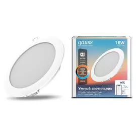 Умный Wi-Fi светильник встраиваемый Gauss Smart Home 16W 1600лм управление голосом/смартфоном, с изменением температуры, диммируемый