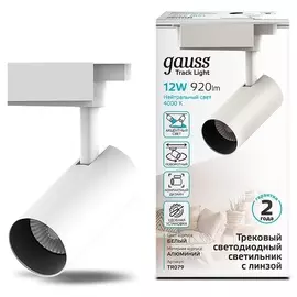 Светильник трековый Gauss цилиндр 12W 1100lm 4000K 180-220V IP20 55*185мм белый линза 36 LED