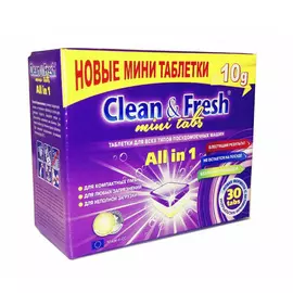 Таблетки для посудомоечной машины Clean &amp; Fresh All in 1 mini tabs 30 шт