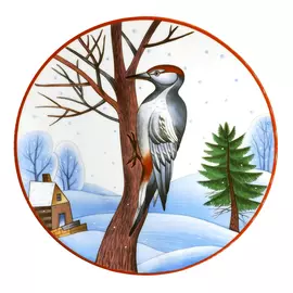 Тарелка декоративная ИФЗ Зимующие птицы Пёстрый дятел (8080125001)