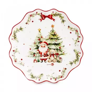 Тарелка закусочная Decor de table Рождественский винтаж фарфоровая белая 26 см