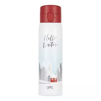 Термокружка вакуумная Gipfel Christmas Time с герметичной крышкой на замке белая с красной крышкой 370 мл