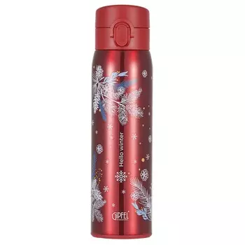 Термокружка вакуумная Gipfel Christmas Time с герметичной крышкой на замке красная 370 мл