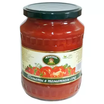 Томаты Юнона неочищенные в томатной заливке стеклянная банка 700 г