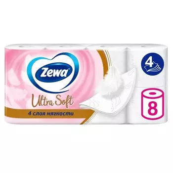 Туалетная бумага Zewa Ultra soft 4 слоя, 8 рулонов