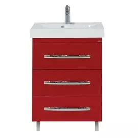 Тумба без раковины напольная Мисти Эмилия - 60 с 3 ящиками красная направ. с доводчиком