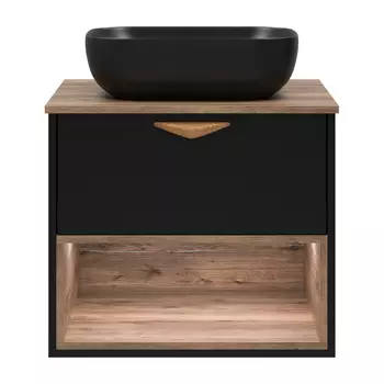 Тумба под раковину Brevita Bergen 60 с подсветкой подвесная 1 ящик черная