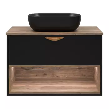 Тумба под раковину Brevita Bergen 80 с подсветкой подвесная 1 ящик черная