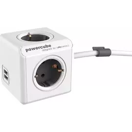 Удлинитель Allocacoc PowerCube Extended USB 1407GY (4 розетки, 2 USB, 3.0м кабель, серый)