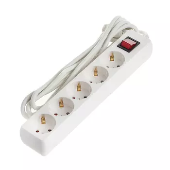Удлинитель сетевой Megavolt boyang 5м с переключателем 250v~ 16a max 3000w, h05vv-f 3g1,0mm2 белый