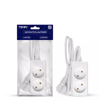 Удлинитель Tokov Electric 2 розетки 5 м без заземления 10А сечение 2х0,75 мм белый