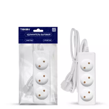Удлинитель Tokov Electric 3 розетки 5 м без заземления 10А сечение 2х0,75 мм белый