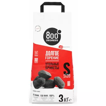 Уголь брикеты 800 Degrees Долгое Горение, мешок 3 кг