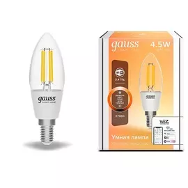 Умная Wi-Fi лампочка Gauss Smar Home Filament С35 4,5W 495лм E14 управление голосом/смартфоном, диммируемая