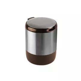 Урна с крышкой для мусора Primanova Lima коричневая с серебряным 15,5х20 см