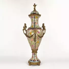 Ваза Wah luen handicraft фарфоровая с ангелами и цветочным принтом, 33х23х77 см