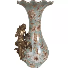 Ваза Glasar, мятная с золотистым декором, 17x14x30 см