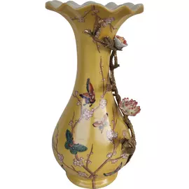 Ваза Glasar с декором бабочки, желтая, 18x17x32 см