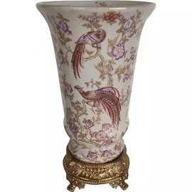 Ваза Glasar с декором птицы, бежевая, 18x18x30 см