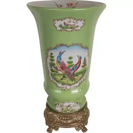 Ваза Glasar, зеленая с принтом птицы, 18x18x30 см
